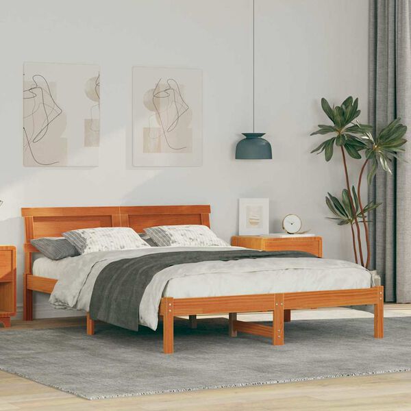 vidaXL Σκελετός Κρεβατιού Καφέ κεριού 135 x 190 cm Μασίφ ξύλο πεύκου