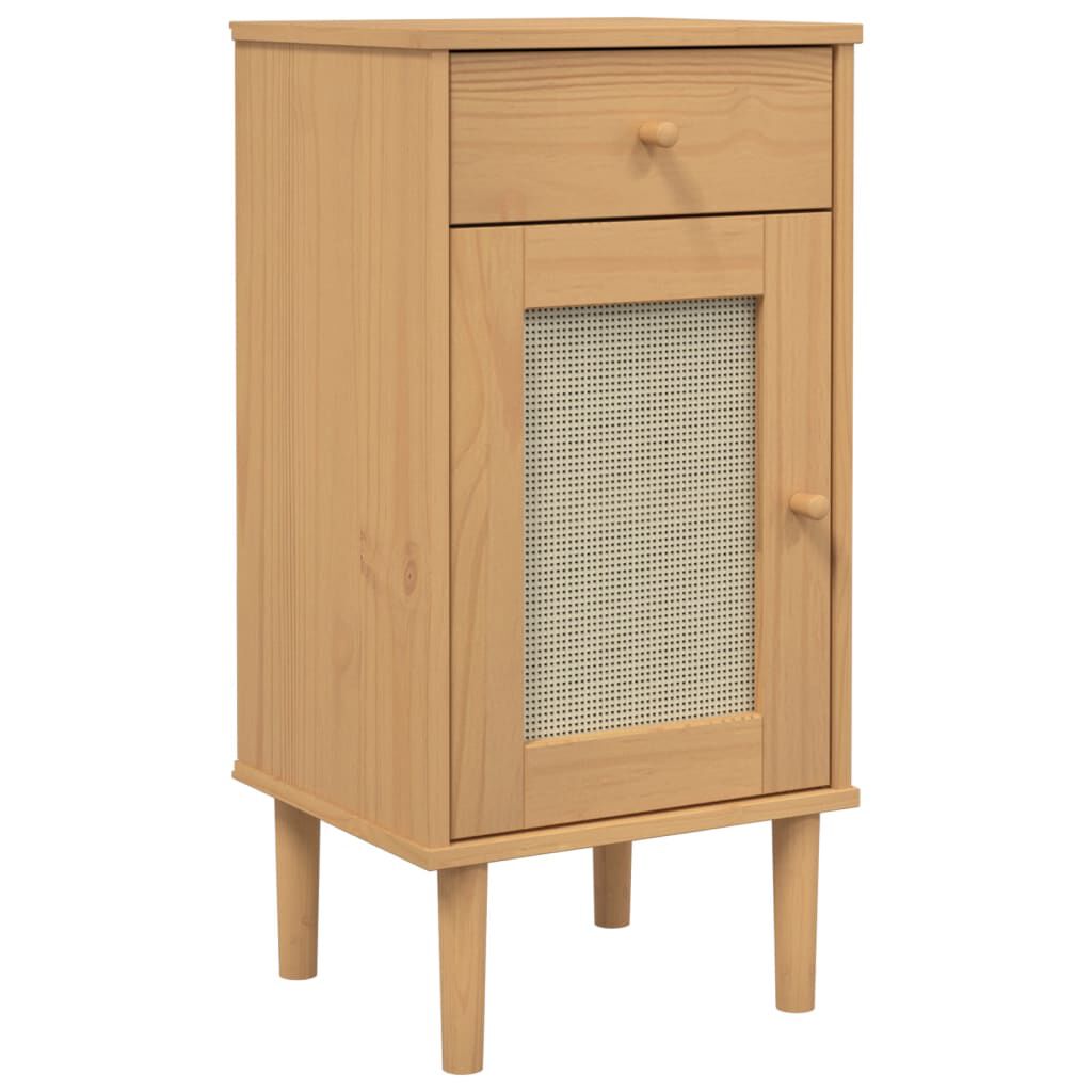 vidaXL Κομοδίνο SENJA Καφέ Όψη Ρατάν 40x35x80εκ. από Μασίφ Ξύλο Πεύκου
