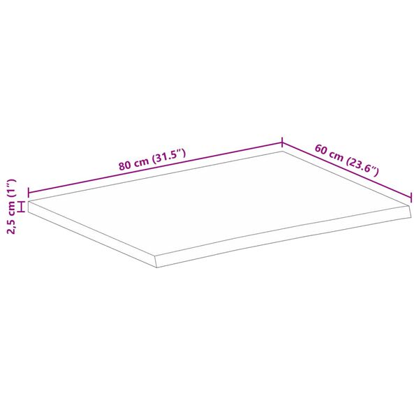 vidaXL Επιφάνεια Τραπεζιού 80x60x2,5 εκ. Live Edge Μασίφ Ξύλο Μάνγκο