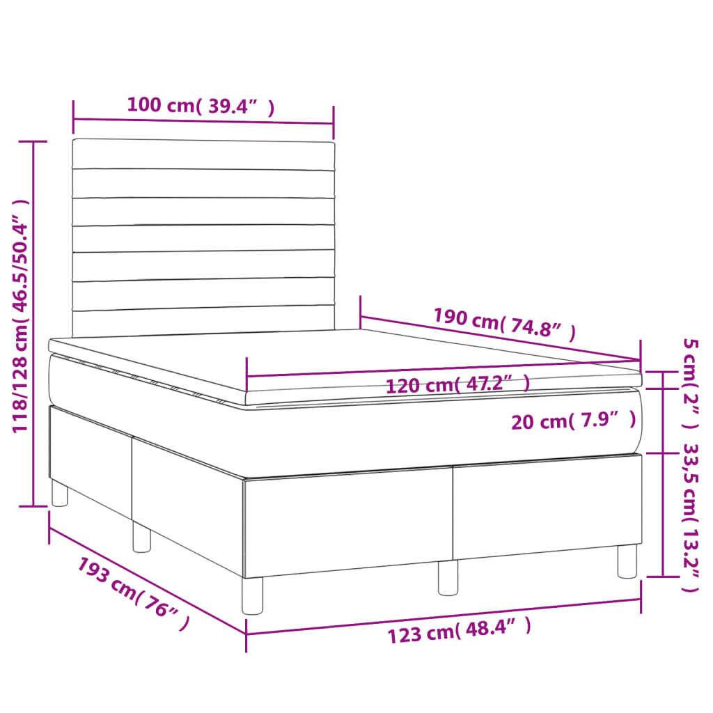 vidaXL Κρεβάτι Boxspring με Στρώμα Σκούρο Πράσινο 120x190εκ. Βελούδινο