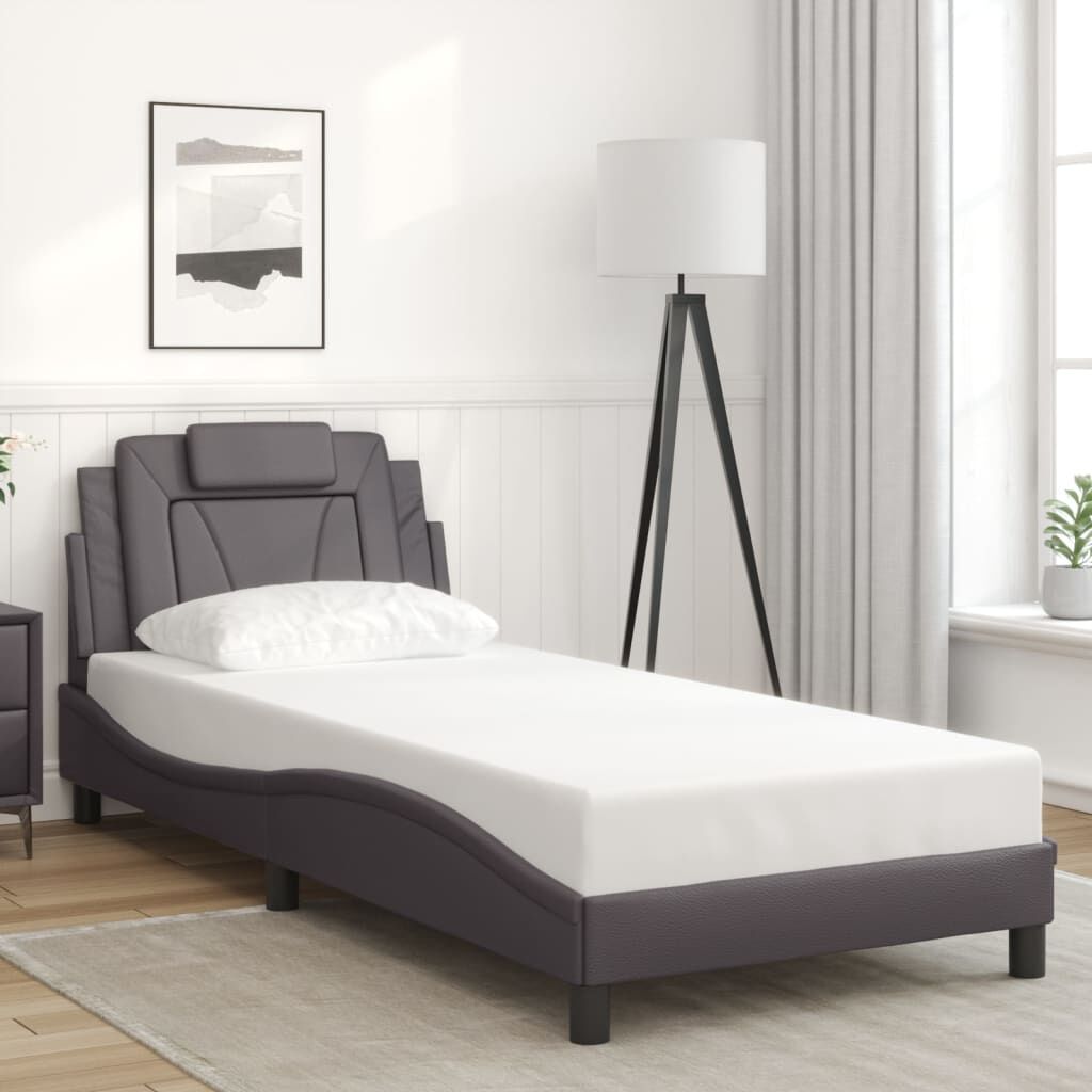 vidaXL Πλαίσιο Κρεβατιού με Κεφαλάρι Γκρι 90x200 εκ. Συνθετικό Δέρμα