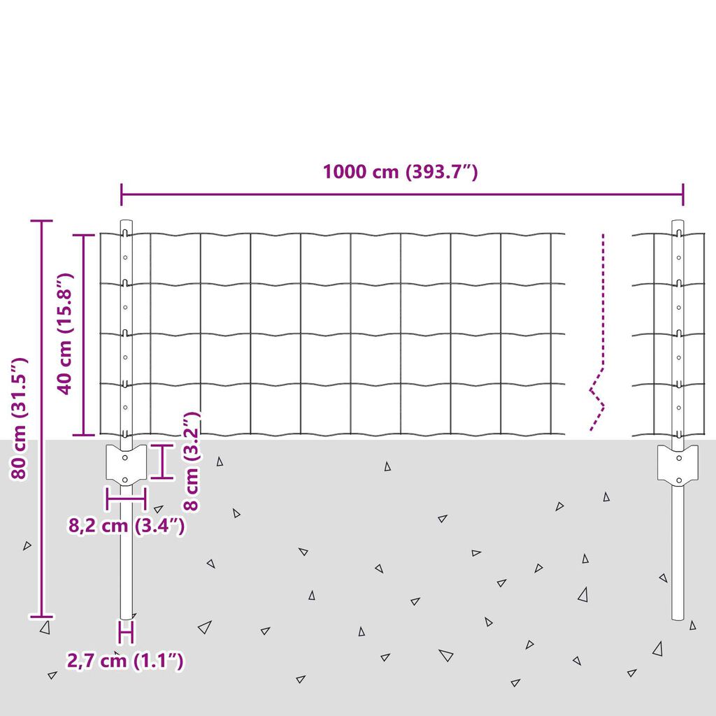 vidaXL Φράχτης με Στήλες. Ασημί 0.4 x 10 μ Ατσάλι