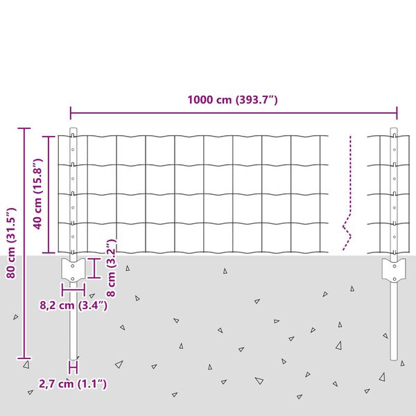 vidaXL Φράχτης με Στήλες. Ασημί 0.4 x 10 μ Ατσάλι