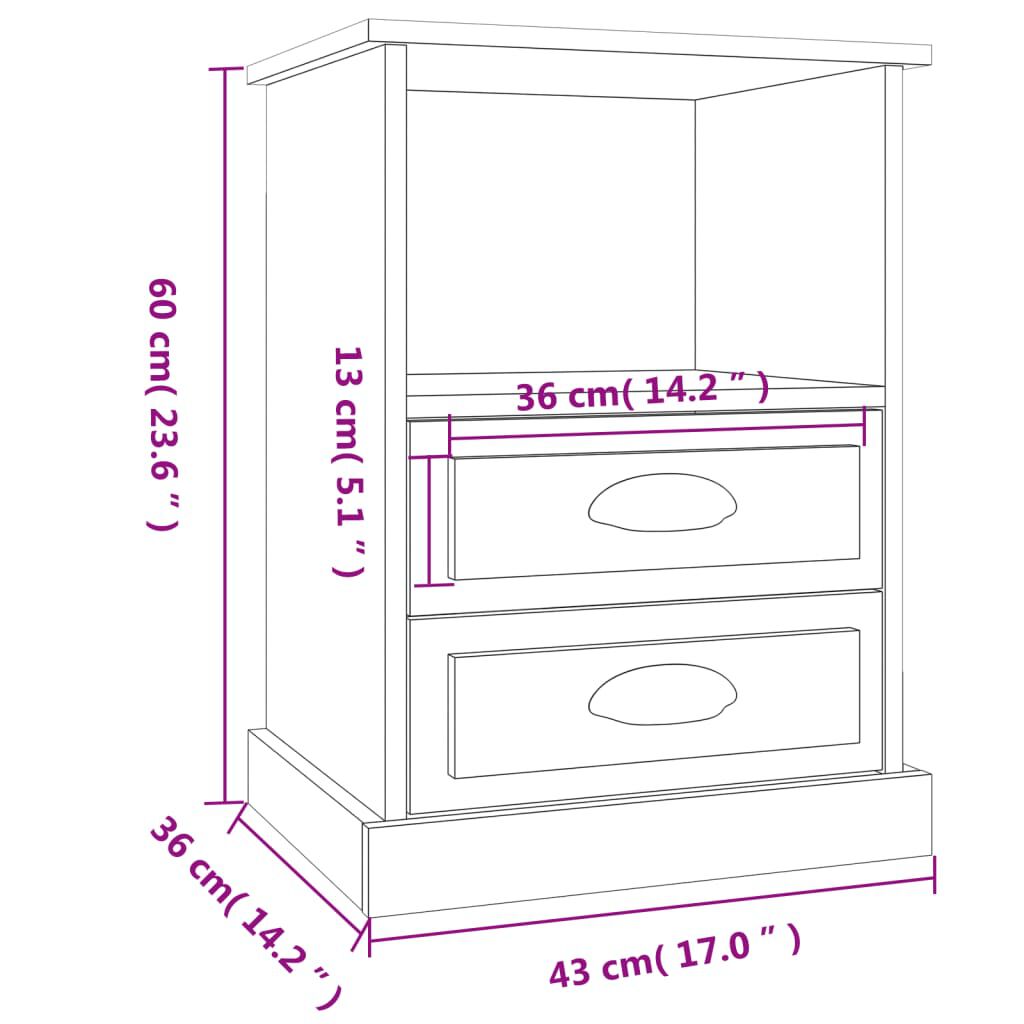 vidaXL Κομοδίνα 2 τεμ. Sonoma Δρυς 43x36x60 εκ.