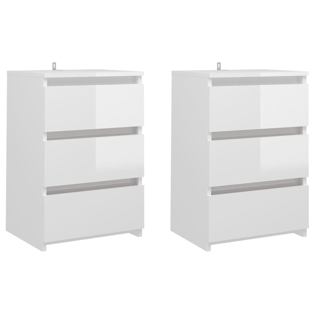 vidaXL Κομοδίνα 2 τεμ. Γυαλιστερό Λευκό 40x35x62,5 εκ. από Επεξ. Ξύλο