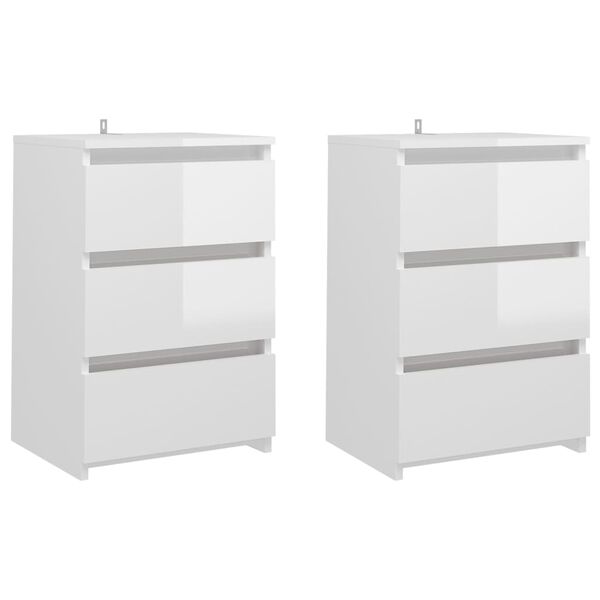 vidaXL Κομοδίνα 2 τεμ. Γυαλιστερό Λευκό 40x35x62,5 εκ. από Επεξ. Ξύλο
