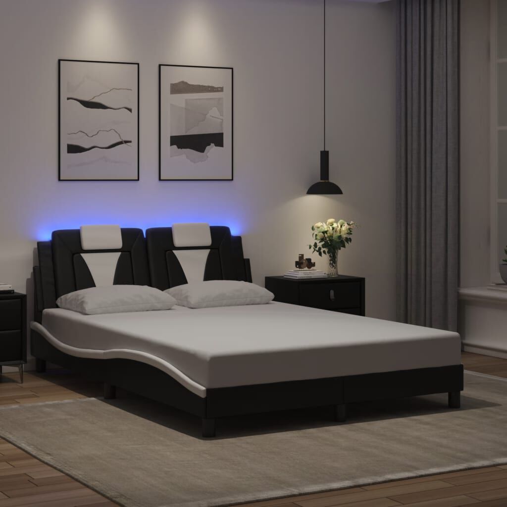 vidaXL Πλαίσιο Κρεβατιού με LED Μαύρο/Λευκό 140x200εκ. Συνθετικό Δέρμα
