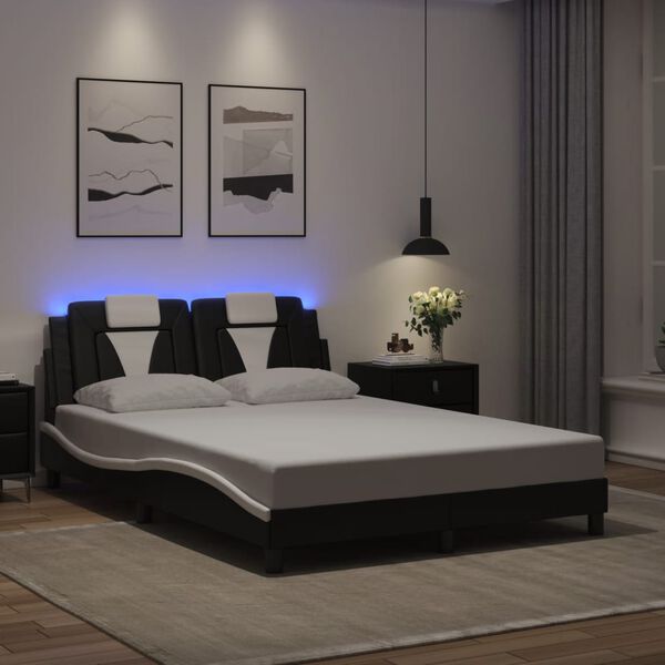 vidaXL Πλαίσιο Κρεβατιού με LED Μαύρο/Λευκό 140x200εκ. Συνθετικό Δέρμα