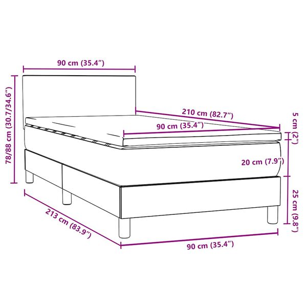vidaXL Box Spring κρεβάτι με στρώμα ανοιχτό γκρι 90x210 cm Βελούδινο