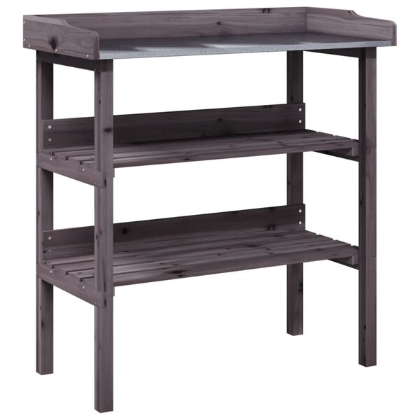 vidaXL Τραπέζι Φυτών με Ράφια Γκρι 78x38x82,5εκ. από Μασίφ Ξύλο Ελάτης