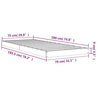 vidaXL Πλαίσιο Κρεβατιού 75 x 190 εκ. Μασίφ Ξύλο Πεύκου Small Single