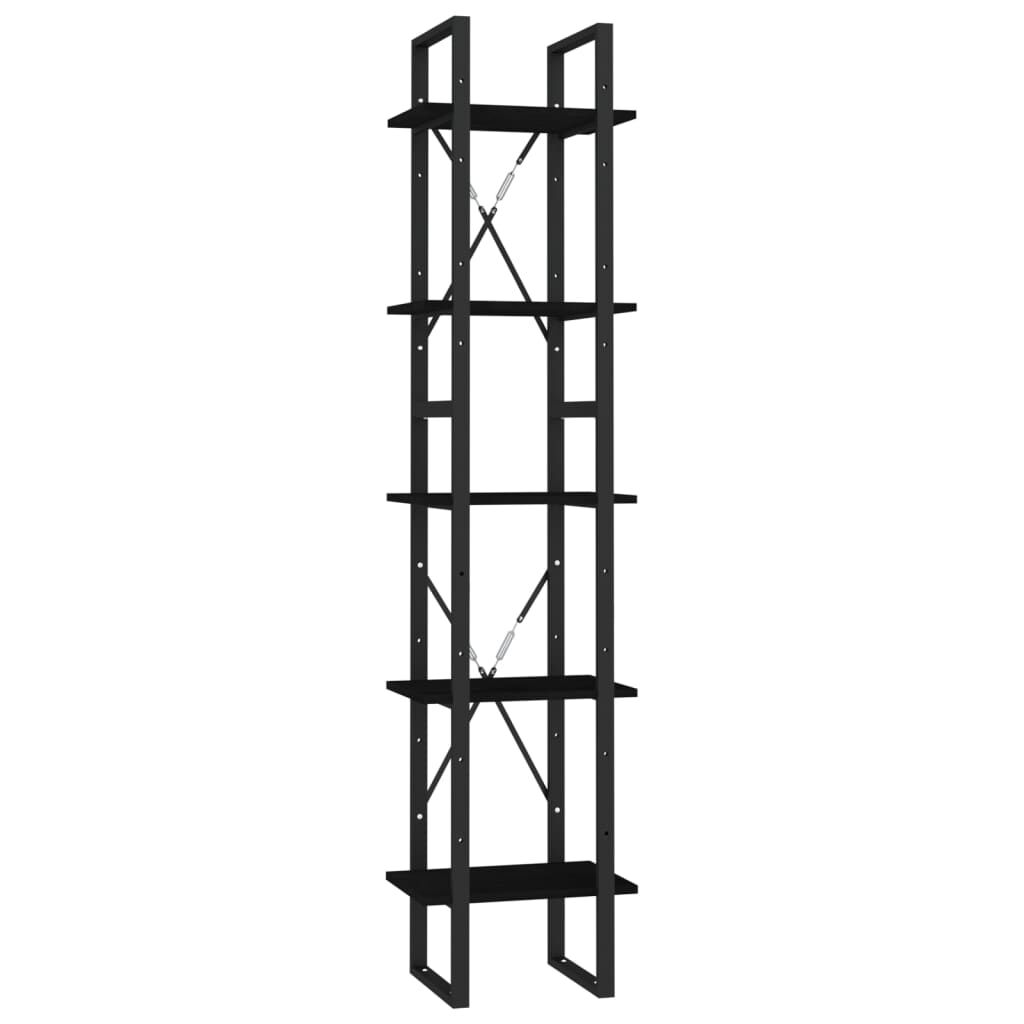 vidaXL Βιβλιοθήκη με 5 Ράφια Μαύρη 40 x 30 x 175 εκ. από Ξύλο Πεύκου