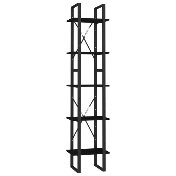 vidaXL Βιβλιοθήκη με 5 Ράφια Μαύρη 40 x 30 x 175 εκ. από Ξύλο Πεύκου