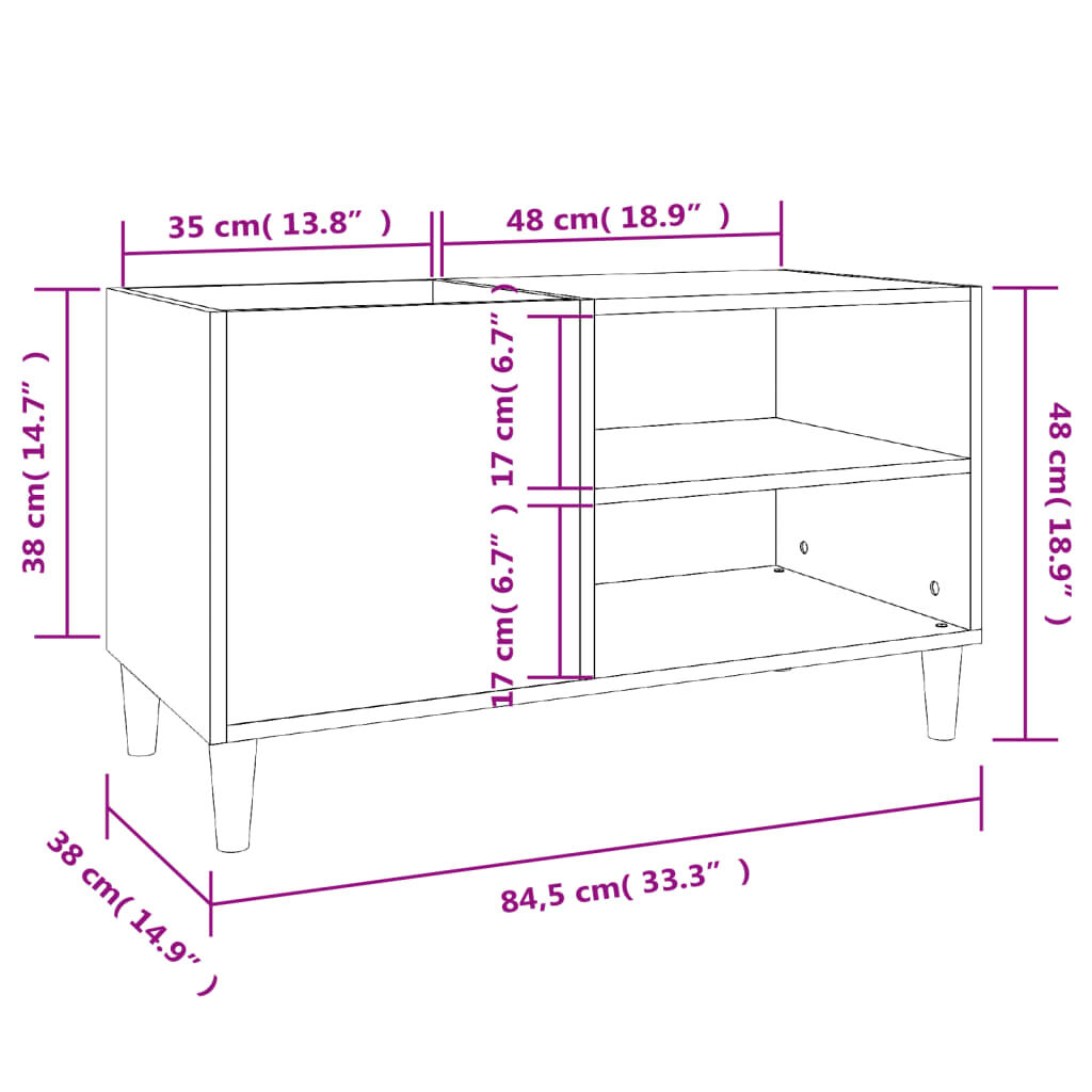 vidaXL Δισκοθήκη Γκρι Σκυροδέματος 84,5x38x48 εκ. Επεξεργασμένο Ξύλο