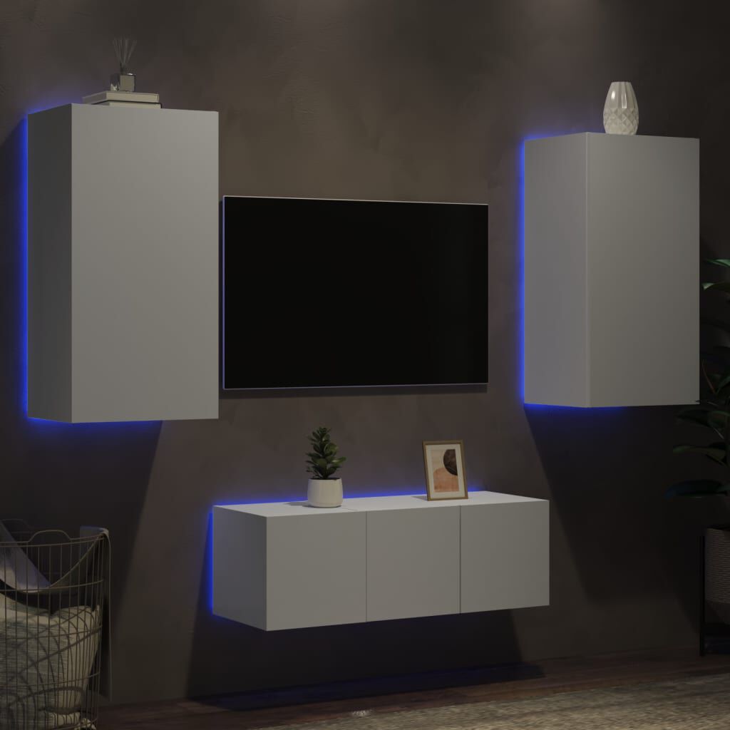 vidaXL Έπιπλα Τοίχου Τηλεόρασης 4 τεμ LED Λευκά από Επεξεργασμένο Ξύλο