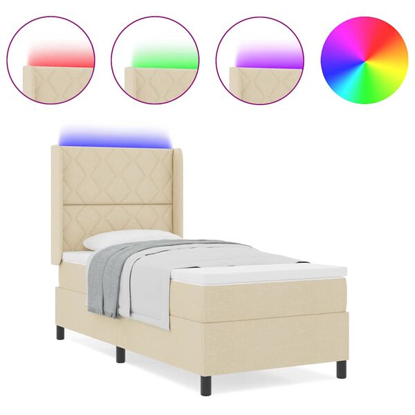 vidaXL Κρεβάτι με ελατήρια με στρώμα Κρεμ 100 x 200 cm ύφασμα