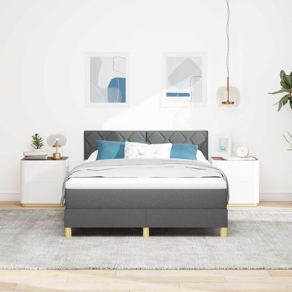 vidaXL Κρεβάτι Box Spring με Ματράκι & LED Σκούρο Γκρι 140x200 εκ Ύφασμα