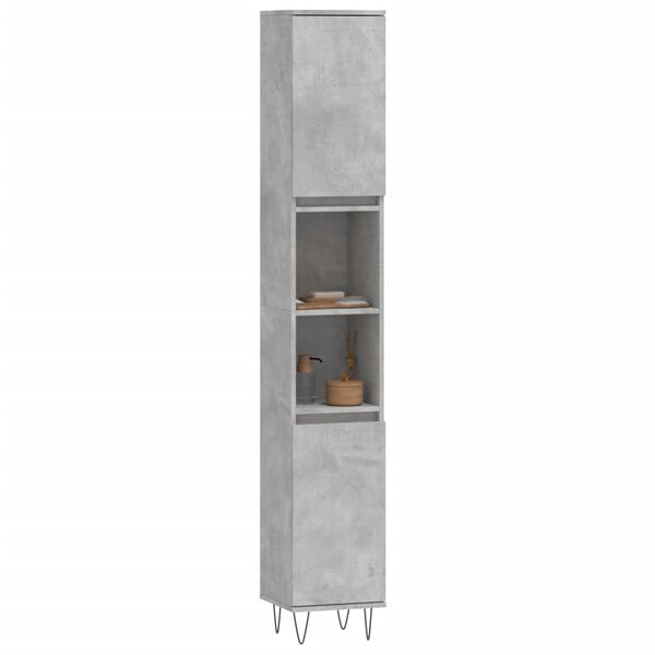 vidaXL Ντουλάπι Μπάνιου Γκρι Σκυροδέματος 30x30x190 εκ. Επεξ. Ξύλο