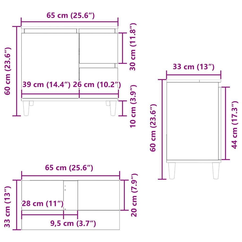 vidaXL Ντουλάπι νεροχύτη Μαύρη Δρυς 65x33x60 εκ Επεξεργασμένο ξύλο