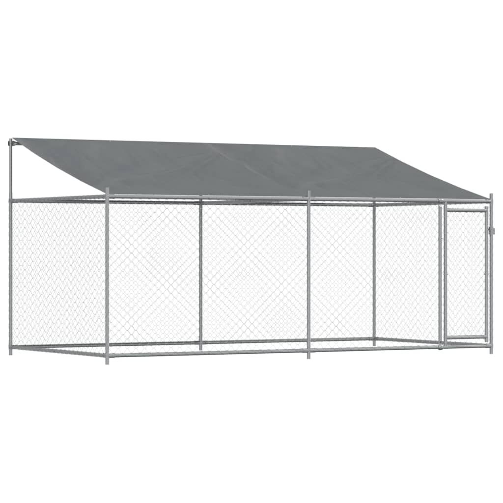 vidaXL Κλουβί Σκύλου με Οροφή και Πόρτες Γκρι 4x2x2 μ. Γαλβ. Χάλυβας
