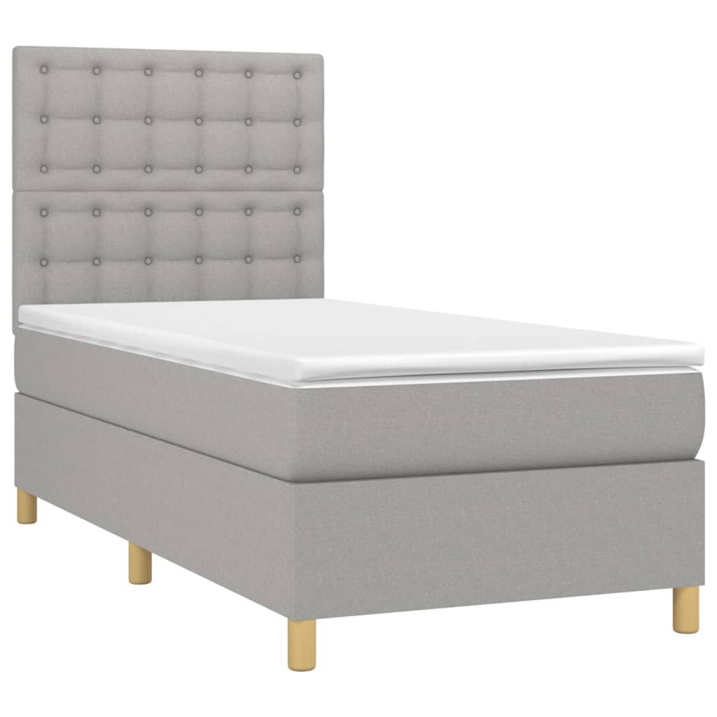 vidaXL Κρεβάτι Boxspring με Στρώμα & LED Αν.Γκρι 90x190 εκ. Υφασμάτινο