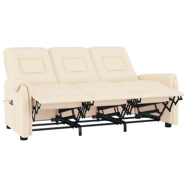 vidaXL Πολυθρόνα Μασάζ Ανακλινόμενη 3 Θέσεων Κρεμ από Συνθετικό Δέρμα