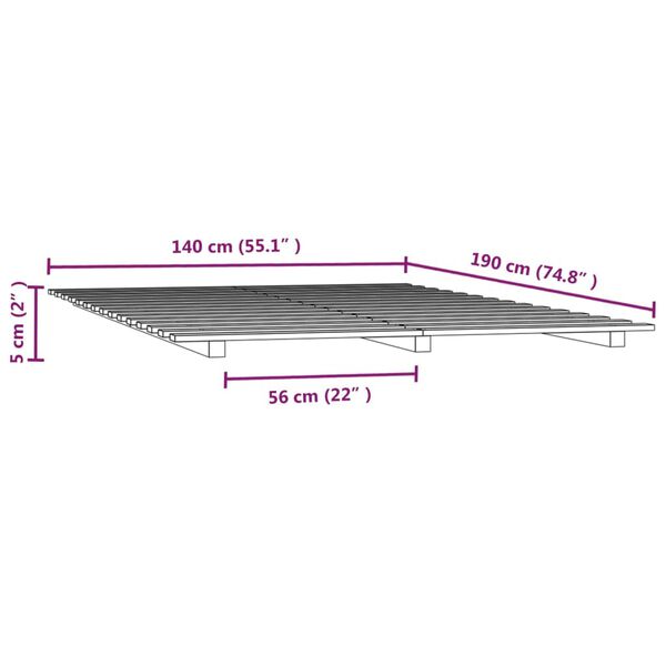 vidaXL Πλαίσιο Κρεβατιού άσπρο 140 x 190 εκ. από Μασίφ Ξύλο Πεύκου