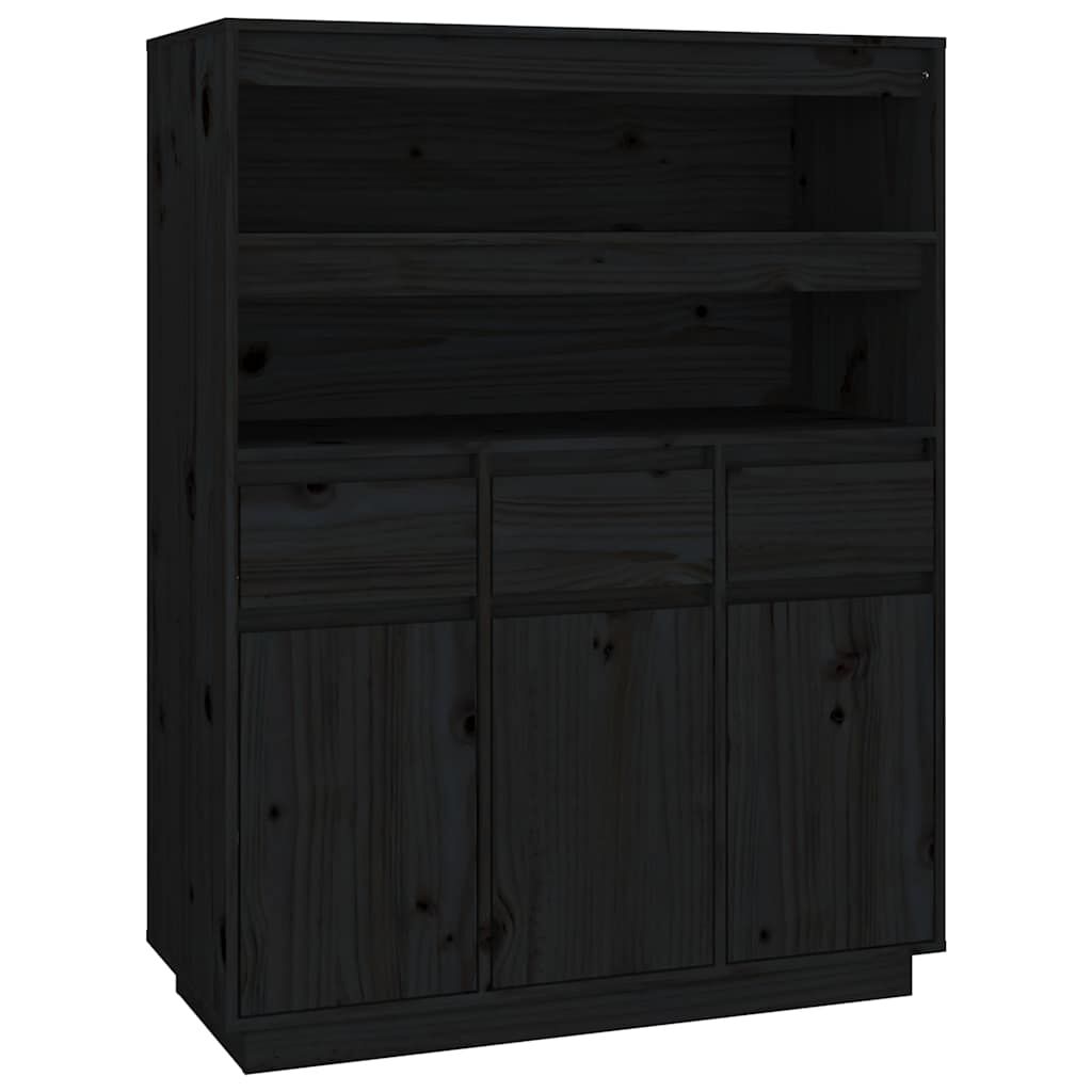 vidaXL Ντουλάπι Ψηλό Μαύρο 89x40x116,5 εκ. από Μασίφ Ξύλο Πεύκου