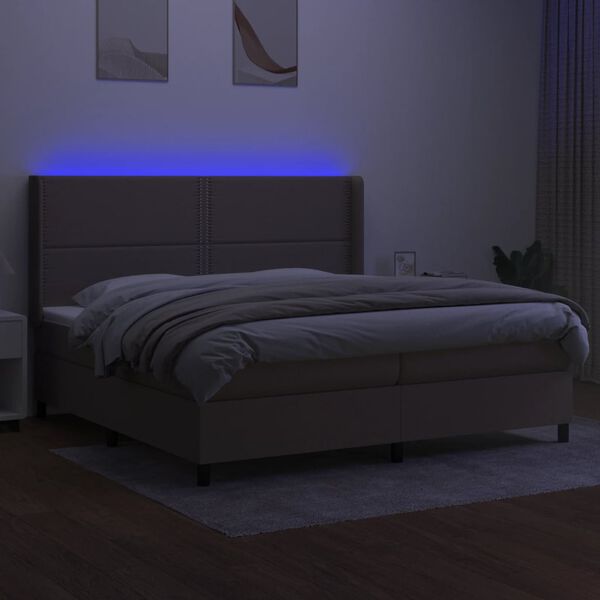 vidaXL &Kappa;&rho;&epsilon;&beta;ά&tau;&iota; Boxspring &mu;&epsilon; &Sigma;&tau;&rho;ώ&mu;&alpha; & LED Taupe 200x200 &epsilon;&kappa;. &Upsilon;&phi;&alpha;&sigma;&mu;ά&tau;&iota;&nu;&omicron;