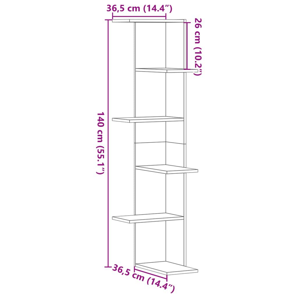 vidaXL Γωνιακή Ραφιέρα Τοίχου Λευκή 36,5x36,5x140 εκ. Επεξ. Ξύλο
