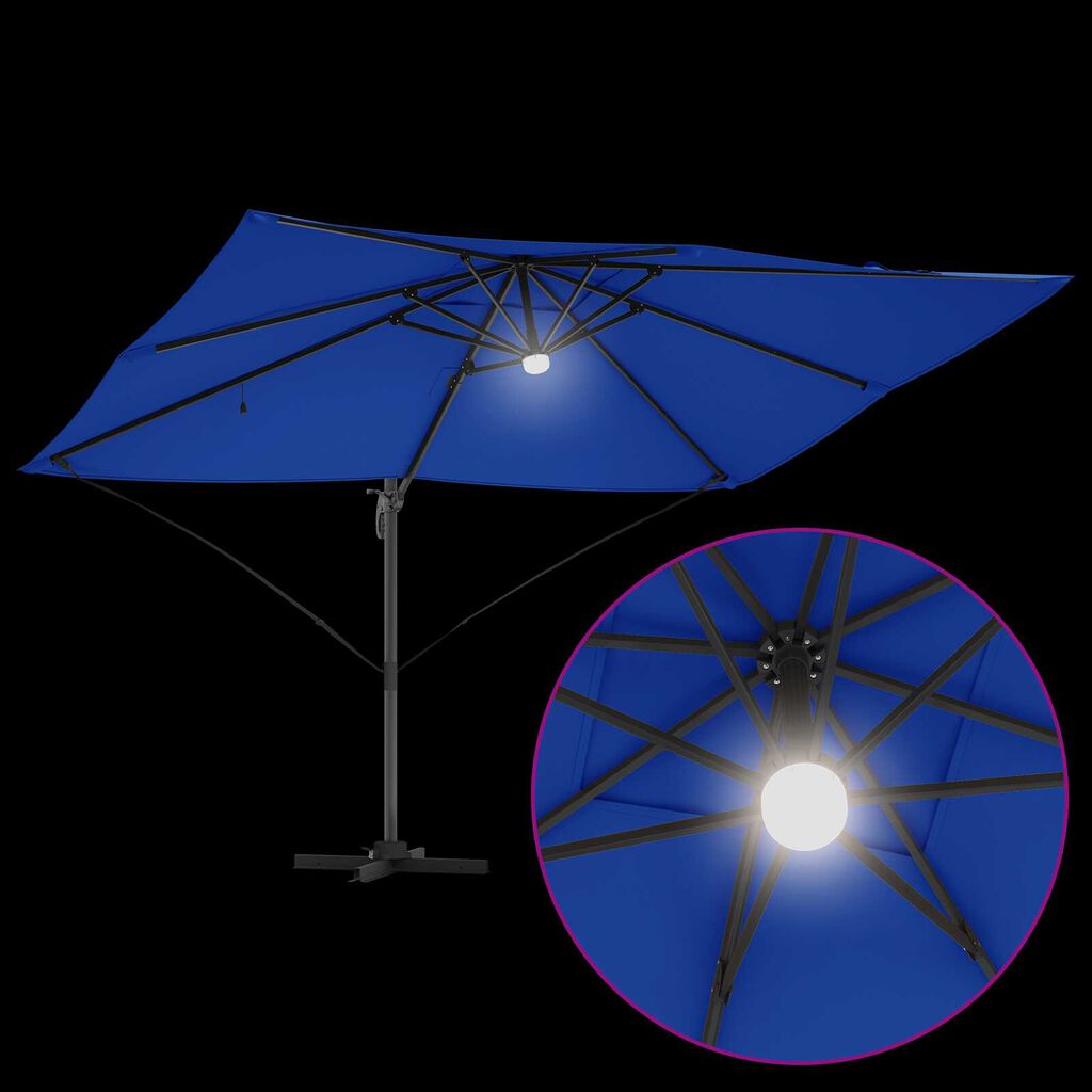 vidaXL Γωνιακή Ομπρέλα Ρώμη με LEDs - Αζούρ, 352x251x265 εκ, Αλουμίνιο