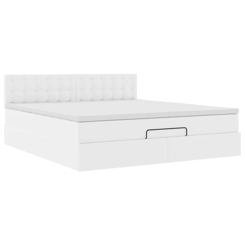 vidaXL Οθωμανικό κρεβάτι με στρώμα Λευκό 180x200cm Faux Leather