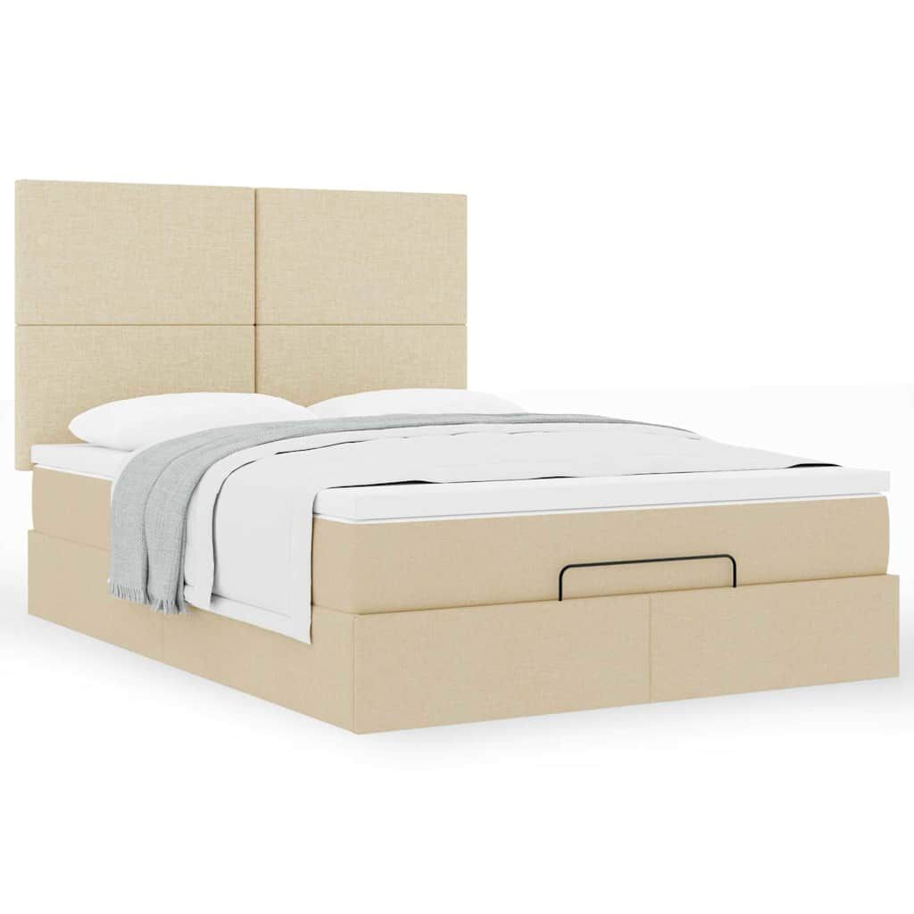 vidaXL Οθωμανικό κρεβάτι με στρώμα Cream 140x200cm ύφασμα