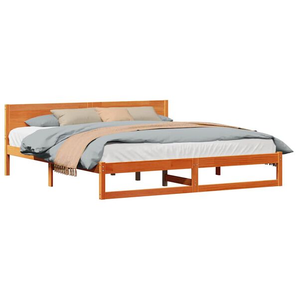vidaXL Σκελετός Κρεβατιού Καφέ 200 x 200 cm Μασίφ ξύλο πεύκου