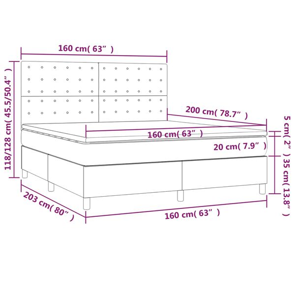 vidaXL Κρεβάτι Boxspring με Στρώμα Μαύρο 160x200εκ.από Συνθετικό Δέρμα