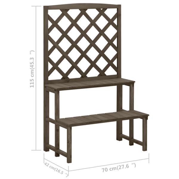 vidaXL Βάση Φυτών με Καφασωτό Γκρι 70 x 42 x 115 εκ. Μασίφ Ξύλο Ελάτης