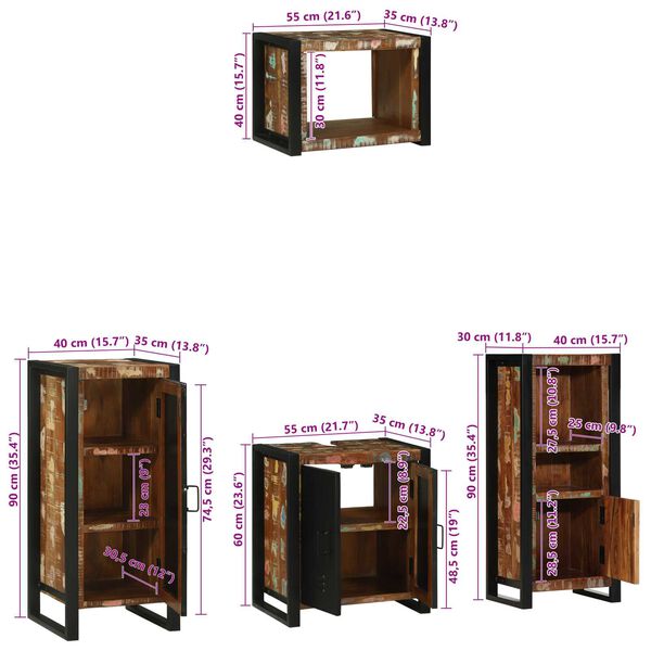vidaXL Σετ Επίπλων Μπάνιου 4 pcs Πολύχρωμο Στερεό ανακτημένο ξύλο