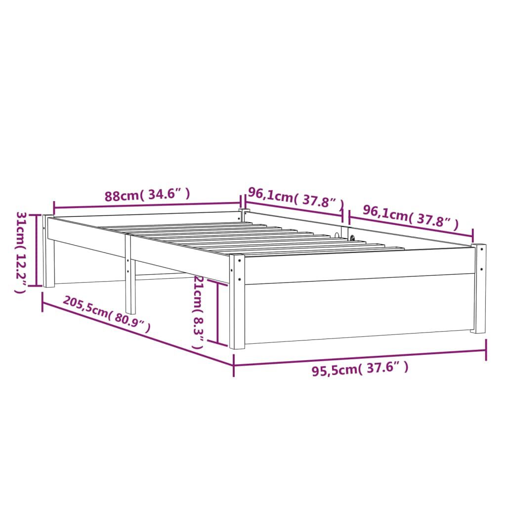 vidaXL Πλαίσιο Κρεβατιού 90 x 200 εκ. από Μασίφ Ξύλο