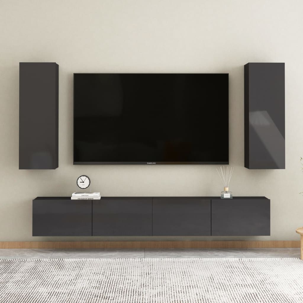 vidaXL Έπιπλο Τηλεόρασης Γυαλιστερό Γκρι 30,5 x 30 x 90εκ. Επεξ. Ξύλο