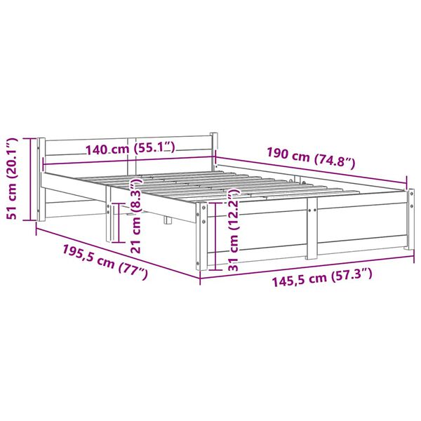 vidaXL Πλαίσιο Κρεβατιού Λευκό 140 x 190 εκ. από Μασίφ Ξύλο