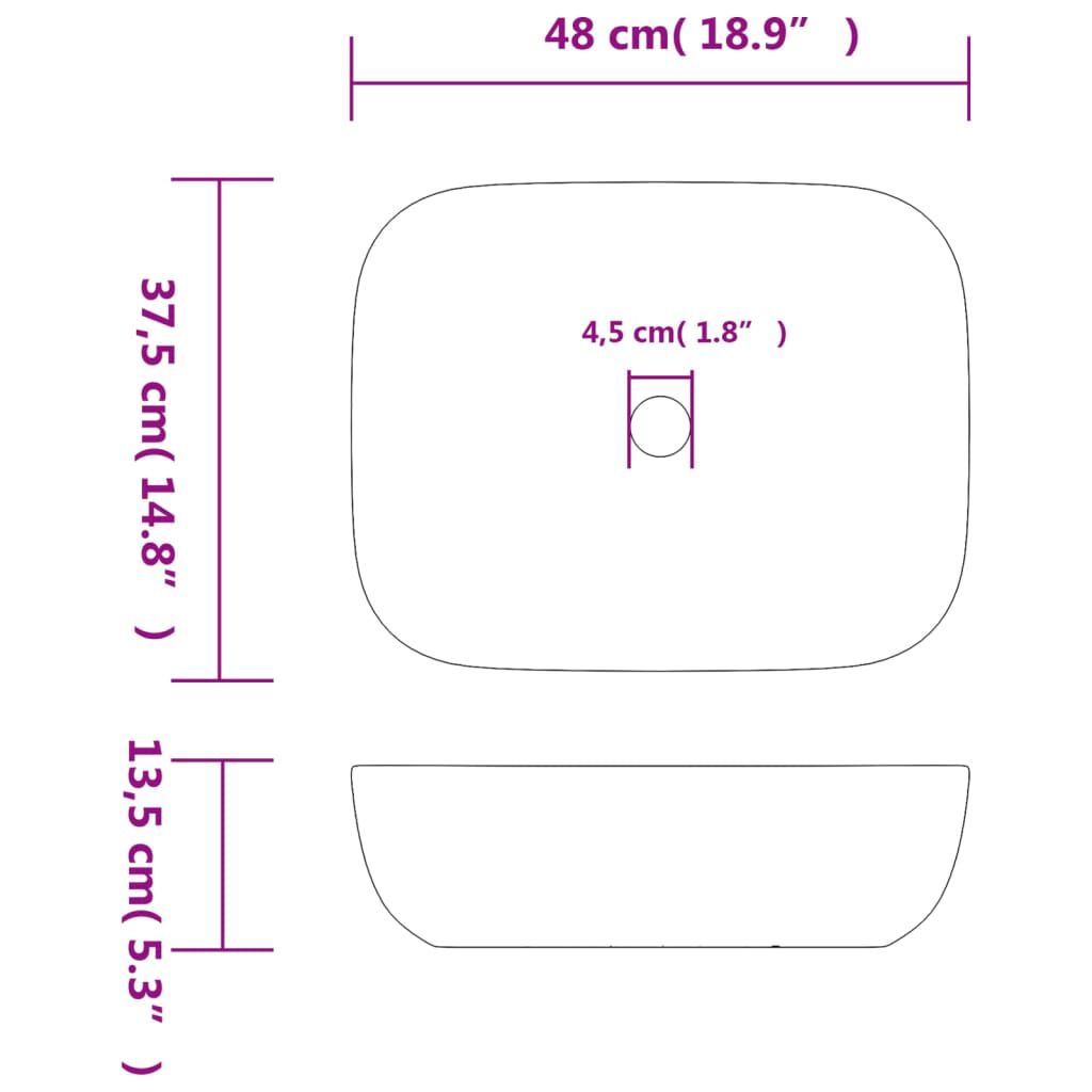 vidaXL Νιπτήρας Ορθογώνιος Γκρι/Μαύρος 48 x 37,5 x 13,5 εκ. Κεραμικός