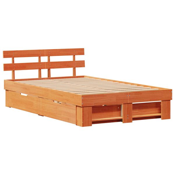 vidaXL Κρεβάτι με Συρτάρια - Καφέ 135 x 190 εκ. Πέτρα Πεύκο