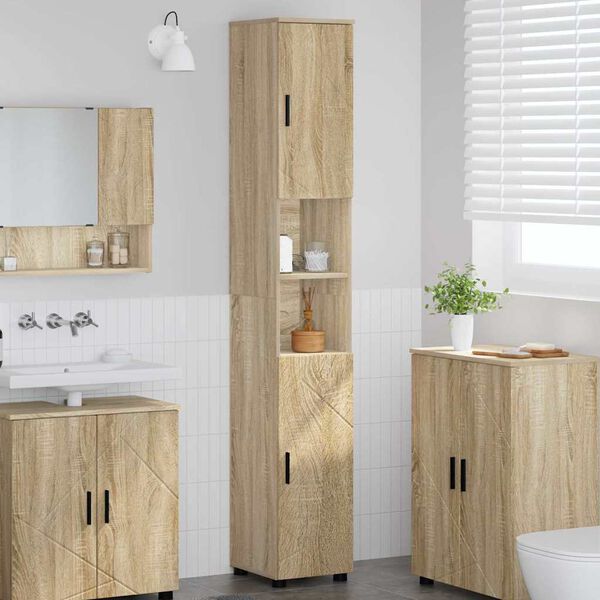 vidaXL Ψηλό ντουλάπι μπάνιου με πόρτα Sonoma Δρυς 30 x 35 x 192 εκ.