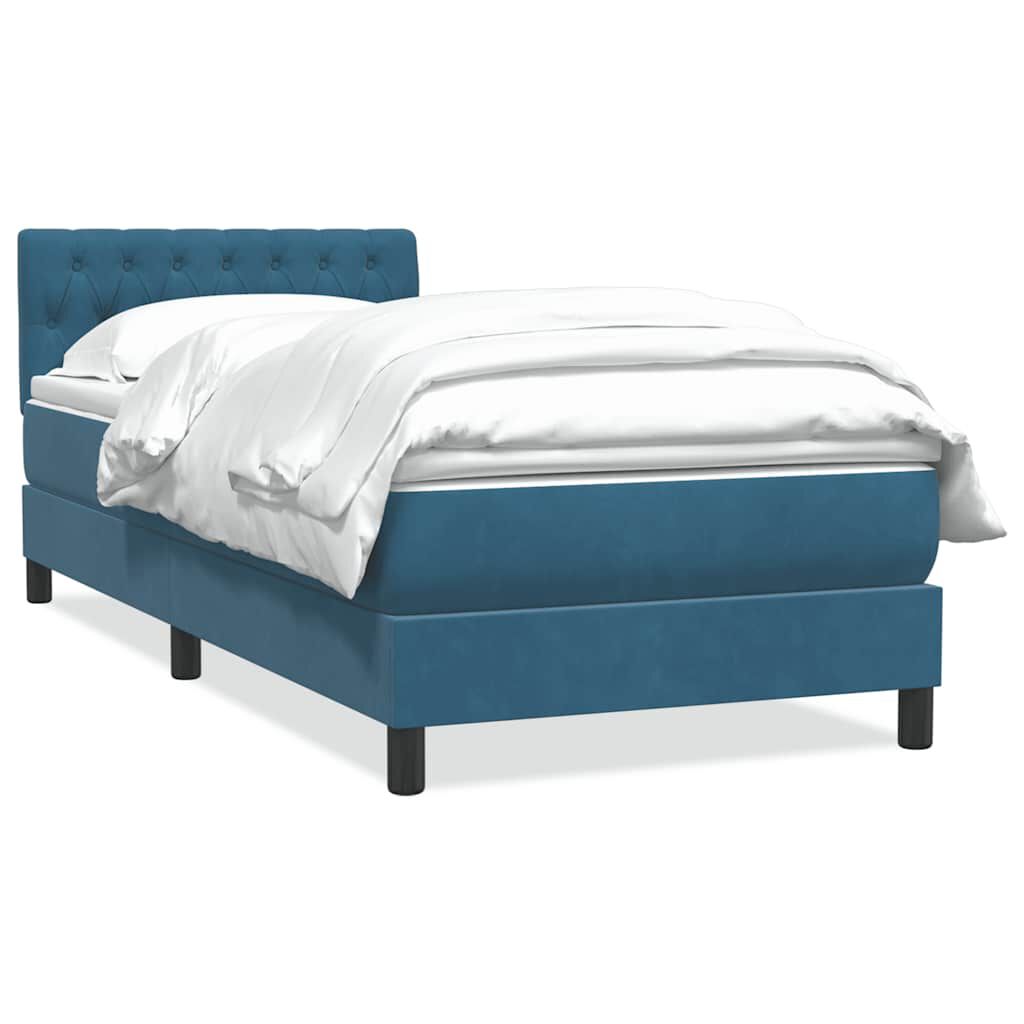 vidaXL Box Spring κρεβάτι με στρώμα σκούρο μπλε 90x210 εκ. Βελούδινο