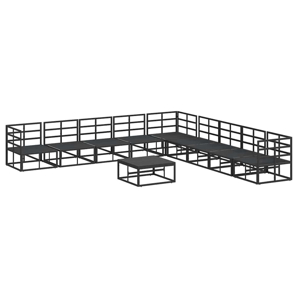 vidaXL Σετ Καναπέ Κήπου με μαξιλάρι 10 pcs Μαύρο Αλουμίνιο