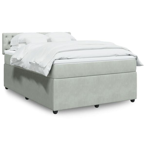 vidaXL Κρεβάτι Boxspring με Στρώμα Ανοιχτό Γκρι 160x200 εκ. Βελούδινο