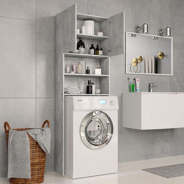 vidaXL Ντουλάπι Πλυντηρίου Γκρι Σκυροδέματος 64x25,5x190εκ Επεξ. Ξύλο