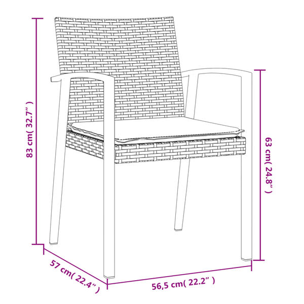 vidaXL Καρέκλες Κήπου 2 τεμ. Καφέ 56,5x57x83 εκ. Συνθ. Ρατάν&Μαξιλάρια