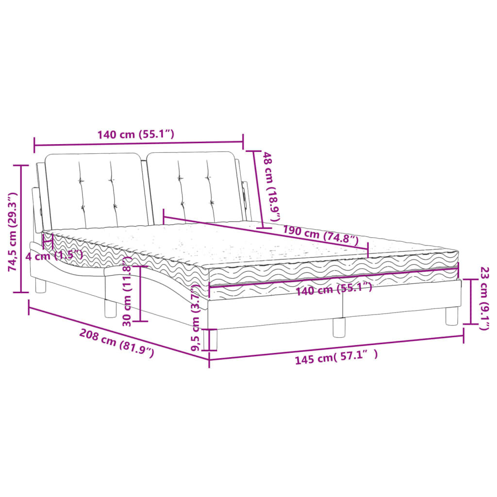 vidaXL Κρεβάτι με Στρώμα Γκρι 140x190εκ. από Συνθετικό Δέρμα