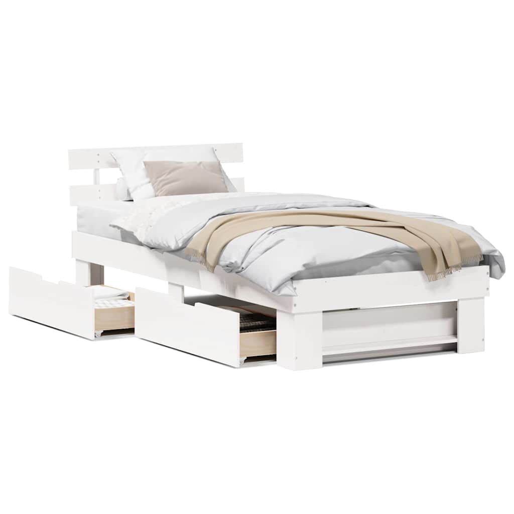 vidaXL Σκελετός Κρεβατιού Λευκό 75 x 190 cm Μασίφ ξύλο πεύκου